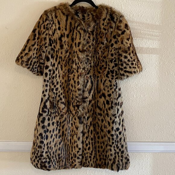 Adrienne Landau Leopard Print Rabbit Fur Coat jacket with pockets Size S - Picture 1 of 8